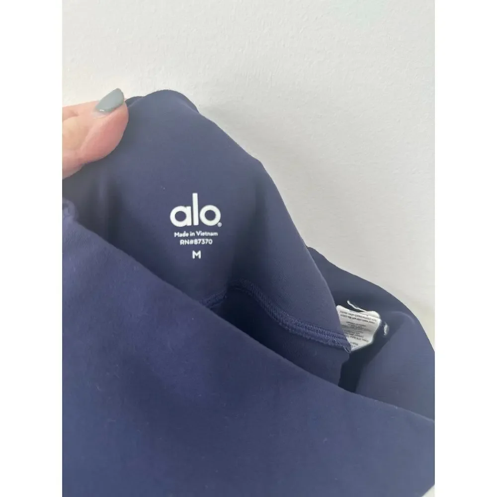 Alo Yoga Moto Leggings Women's Medium Navy Blue High Waist Pocket Compression